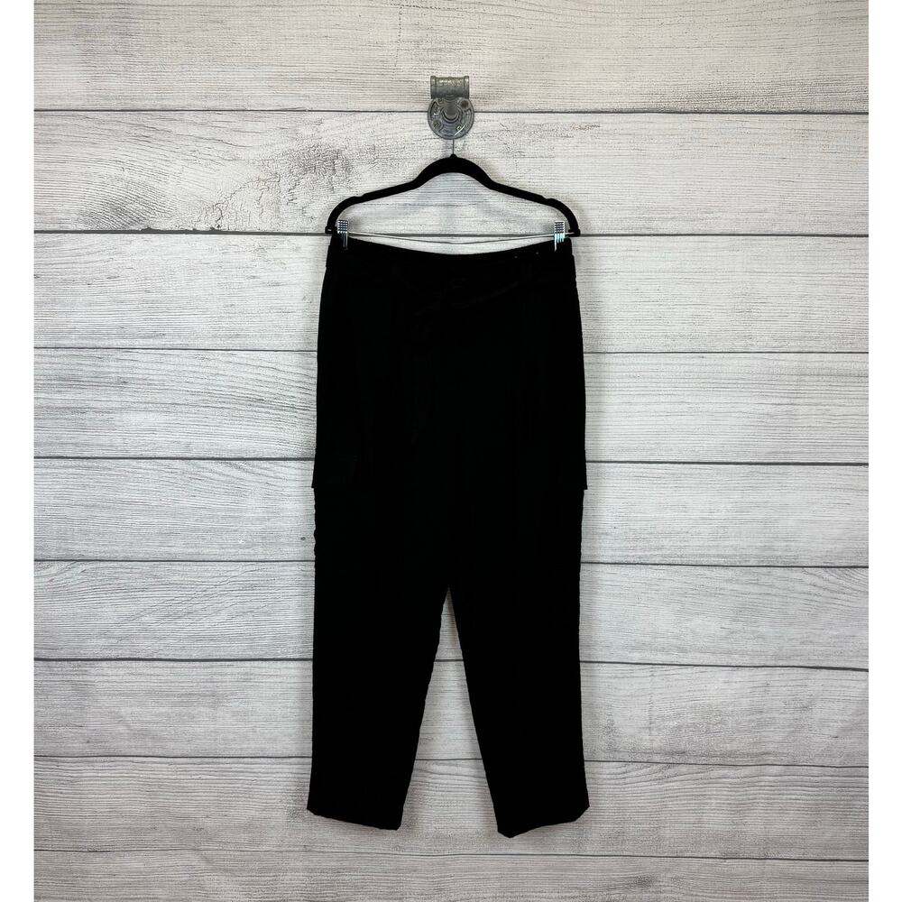 Chico's Women's Black Textured Cargo Tie Waist Straight Leg Pants Size 14
